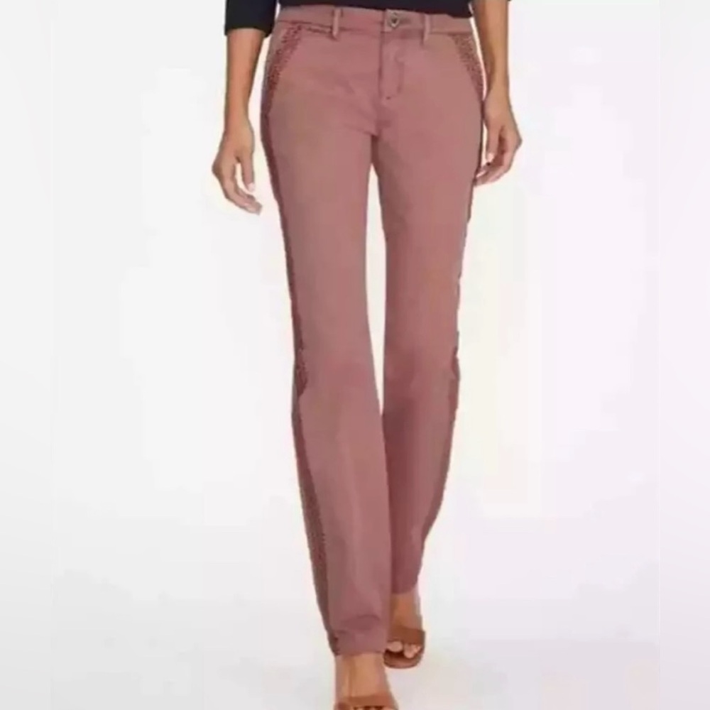 Garnet Hill Women's Salt Washed Embroidered Organic Cotton Chinos Rose Smoke 10
